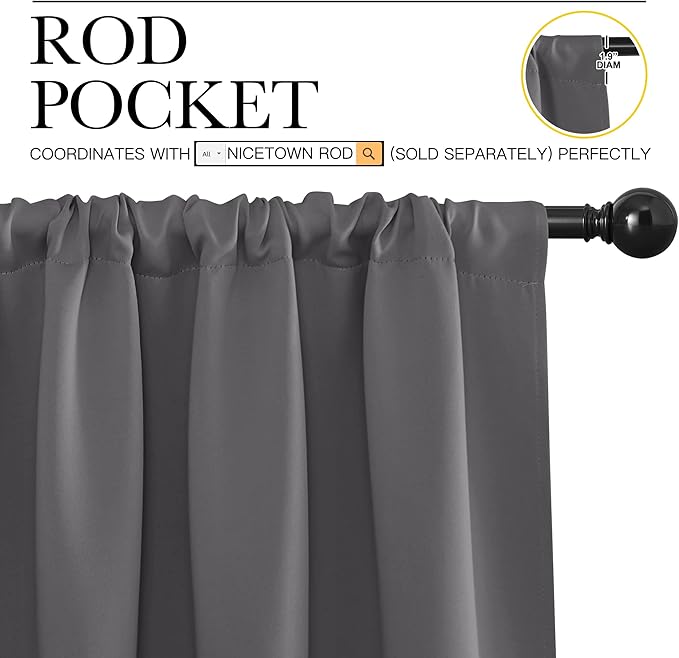 NICETOWN Blackout Curtain Panels for Window - Thermal Insulated Rod Pocket Blackout Drapes/Draperies for Dining Room (2 Panels, W62 x L72 inches, Grey)