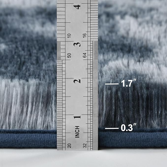 Deerhoo Large Shag Area Rugs 8 x 10, Tie-Dyed Plush Fuzzy Rugs for Living Room, Ultra Soft Fluffy Furry Rug for Bedroom, Indoor Carpet Nursery Rugs for Kids Room Home Decor, Blue and Grey