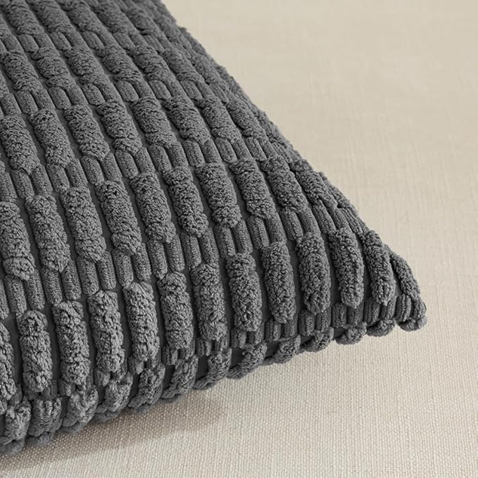 Fancy Homi 4 Packs Dark Grey Decorative Throw Pillow Covers 18x18 Inch for Living Room Couch Bed, Rustic Modern Farmhouse Boho Home Decor, Soft Plush Corduroy Cute Accent Square Cushion Case 45x45 cm