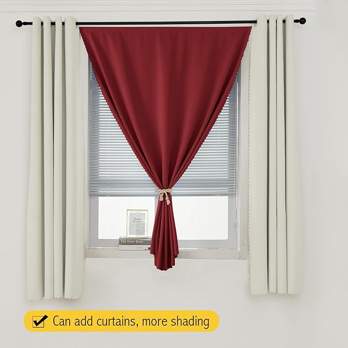Self Adhesive Curtains, Stick Curtain Blackout Shades Window Cover Curtains for Living Room No Drilling, 35" W X 71" L, Burgundy, 1 Panel