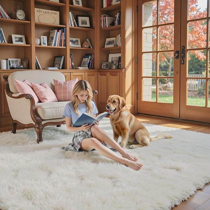 Rugs for Living Room 5x8, Alfombras para Salas Shag Large Plush Soft Area Rug, Shaggy Carpets for Bedroom, Kids Boys Girls Home Decor Aesthetic(Cream, 5 x 8)