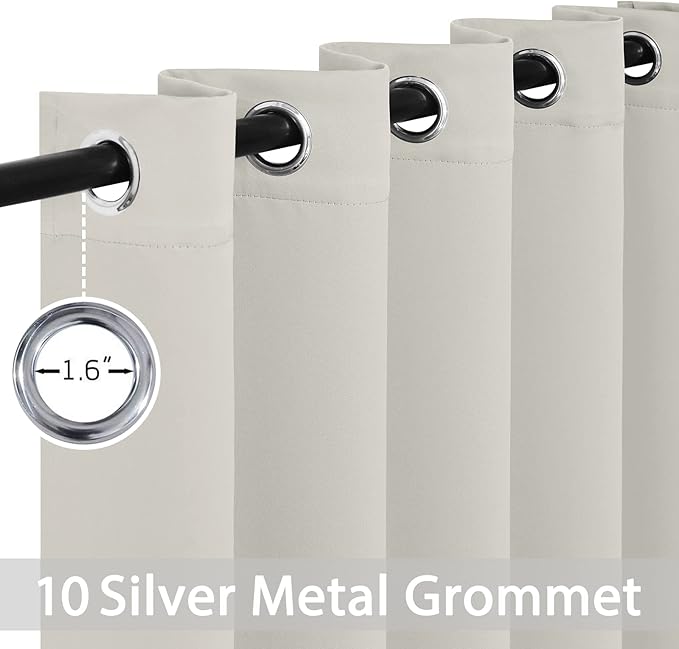 Yakamok Blackout Curtains Room Darkening Thermal Insulated Window Panels,Solid Grommet Top Drapes for Bedroom/Living Room(62Wx63L, Light Beige, 2 Panels)