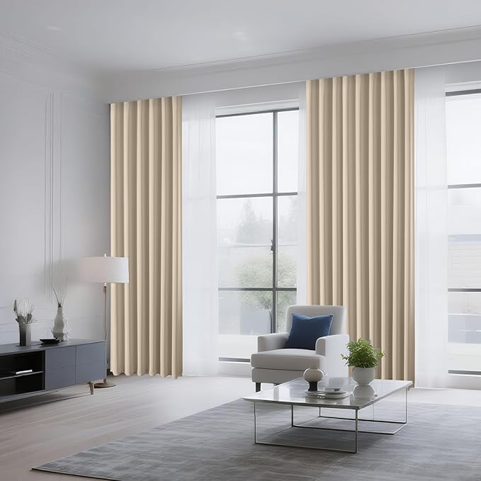 CUCRAF Light Beige Blackout Curtains 96 inch Length 2 Panels Set, Rod Pocket Room Darkening Drapes for Bedroom Living Room, Insulated Thermal Light Blocking Window Curtain (W52 x L96 Inch)