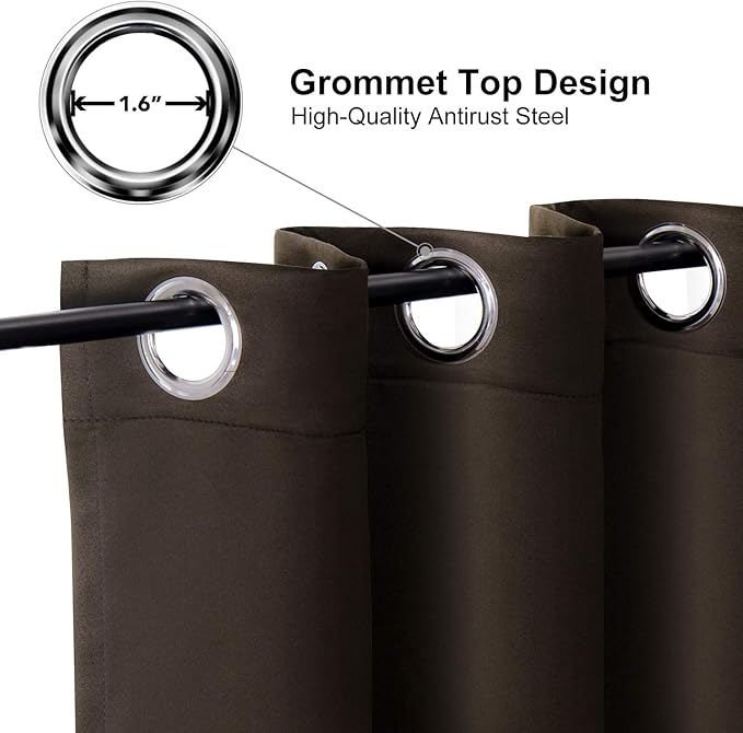 ChrisDowa Brownout Curtains 72 inches Long for Bedroom - 2 Panels Set Grommet Thermal Insulated Room Darkening Curtains for Living Room (Brown, 42 x 72 Inch)