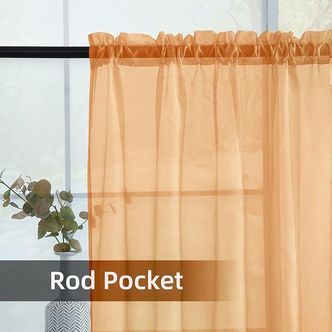 SpaceDresser Beige Sheer Curtains 4 Panels Rod Pocket Semi-Sheer Curtain 45 Inches Long Light Filtering Voile Window Drapes for Bedroom Living Room Kitchen, Each 52W x 45L