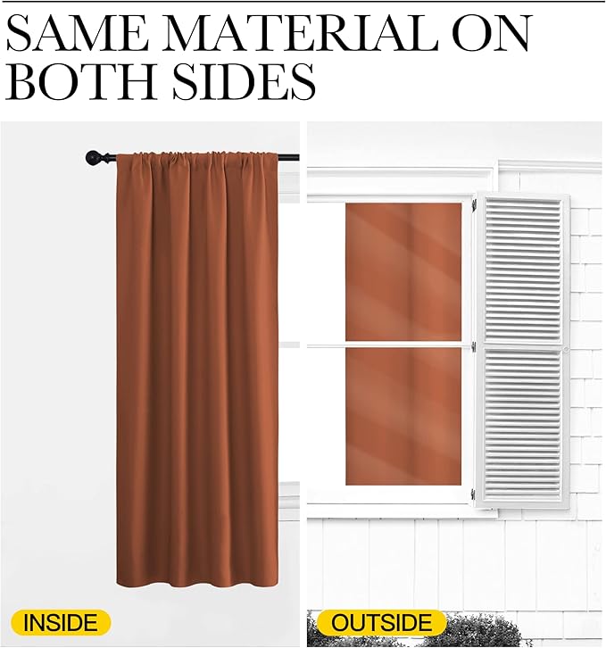NICETOWN Blackout Curtains and Drapes - Thermal Insulated Solid Rod Pocket Blackout Draperies/Panels (Burnt Orange, 1 Pair, 34 by 45 inches)