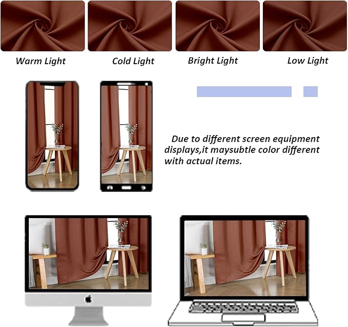Simplebrand Ava Terracotta Blackout Curtains for Bedroom 63 Inch Length 2 Panels, Solid Thermal Insulated Energy Saving Rod Pocket Window Treatment Curtains Blackout Drapes, W40 x L63 Inch, Terracotta