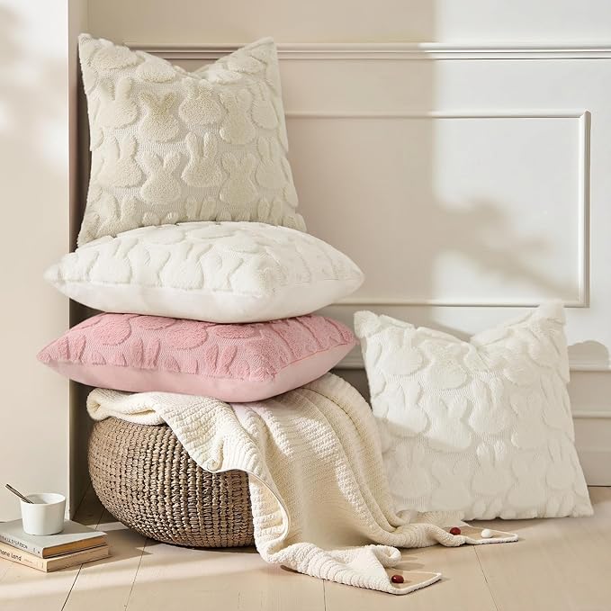 decorUhome Easter Bunny Pillow Covers 12x20 Inch Set of 2, Soft Plush Faux Wool Jacquard Beige Rabbit Cushion Covers, Farmhouse Neutral Spring Easter Holiday Decor for Couch Sofa Bed