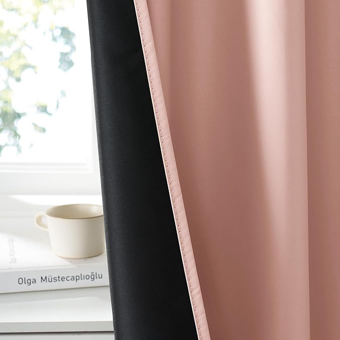 RYB HOME Bedroom Blackout Curtains 63 inches Long, 100% Blackout Thermal Insulated Noise Reducing Curtains for Living Room Nursury, 42 inches Wide by 63 inches Long, Peach Pink