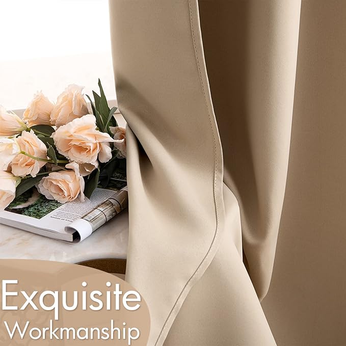 MIULEE Blackout Curtains for Bedroom Living Room Thermal Insulated Room Darkening Grommet Top Solid Light Blocking Drapery Set of 2 Window Panels 52 x 92 Inches Beige