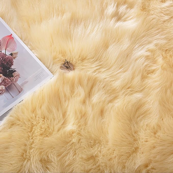 Latepis 8x10 Yellow Area Rug for Living Room Faux Sheepskin Fur Rugs for Bedroom Bedside Plush Fuzzy Soft Furry Rug Luxury Home Decor