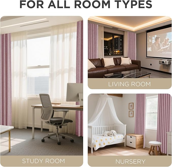 Joydeco Blackout Curtains for Bedroom - 100% Light Blocking 2 Panels Set Pink Drapes 37" W x 96" L, Thermal Insulated Room Darkening Curtains, Linen Textured for Living Room, Rod Pocket & Back Tabs