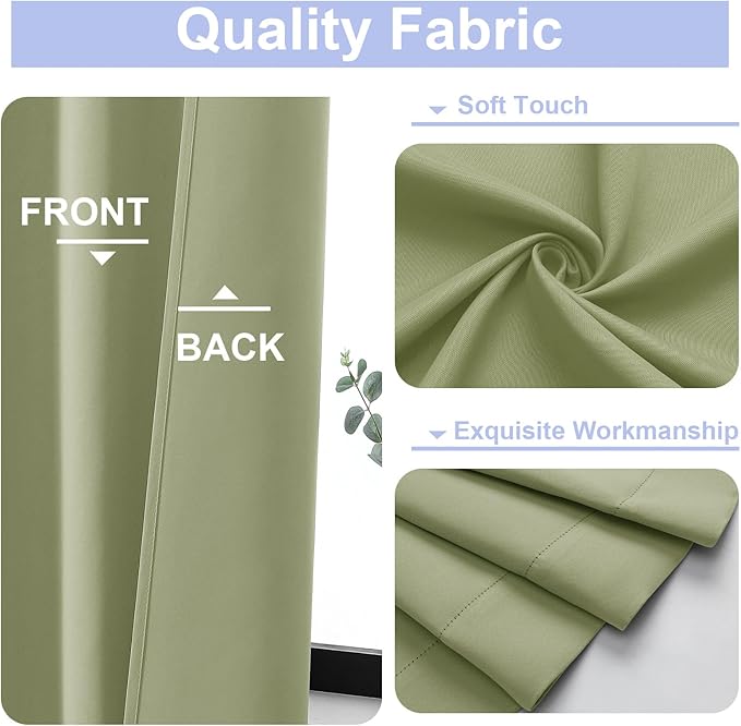 Simplebrand Ava Sage Green Short 30 Inches Blackout Curtain 2 Panels Set, Half Window Rod Pocket Privacy Curtain Tiers for Kitchen, Curtains Blackout for Bathroom Shades, W30 x L30 Inch, Sage Green