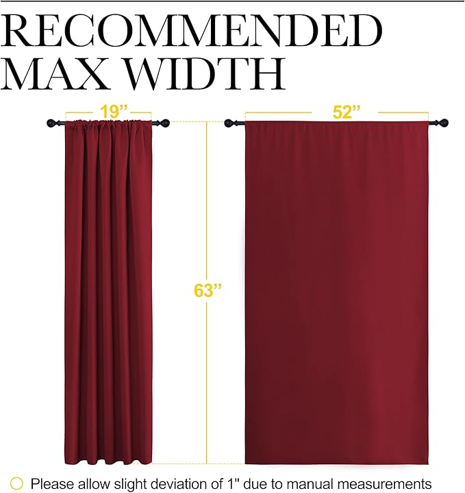 NICETOWN Christmas Burgundy Blackout Curtains and Drapes - Soft Fabric Thermal Insulated Solid Rod Pocket Room Darkening Draperies for Window (2 Panels, 52 inches Width by 63 inches Length)