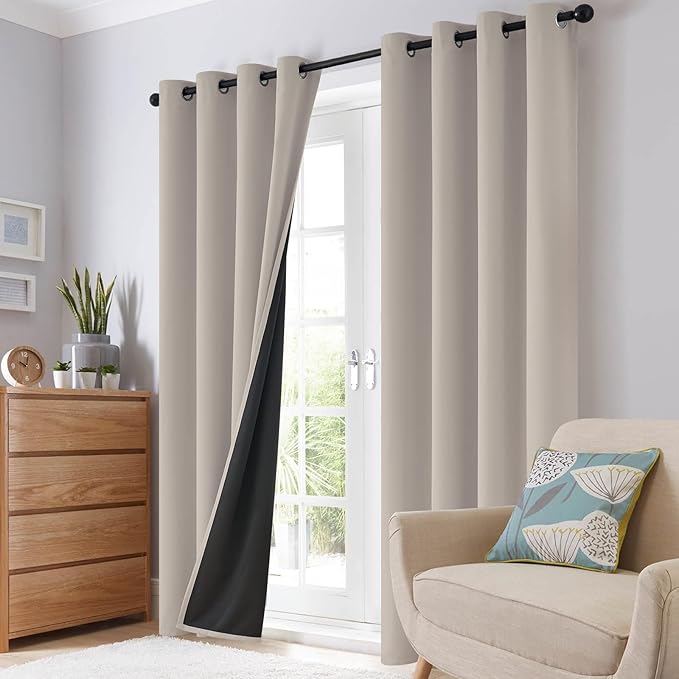 SimpleHome 100% Blackout Curtains for Bedroom,Thermal Insulated Natural Grommet Window Drapes Room Darkening Curtains for Living Room with Black Back,52 x 84 Inch,2 Panels