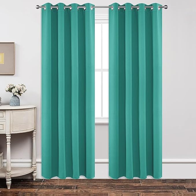 Joydeco Blackout Curtains 84 Inch Length 2 Panels Set, Thermal Insulated Long Curtains& Drapes 2 Burg, Room Darkening Grommet Drapes for Living Room Bedroom Window (W52 x L84 Inch, Peacock Blue)