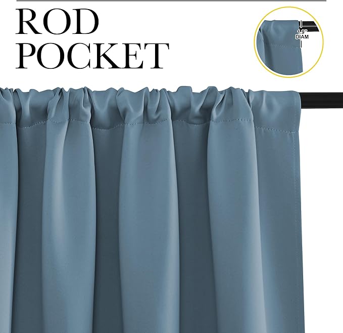 NICETOWN RV Blackout Curtains for Camper Windows, Smoky Blue, 42" x 36", Set of 2, Kitchen Curtains, Short Blackout Drapes, Thermal Insulated Rod Pocket Window Treatment Draperies for Nursery