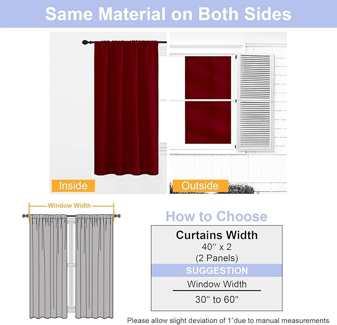 Simplebrand Ava Red Short Blackout Curtains for Bedroom 54 Inches Long 2 Panels Set, Solid Thermal Insulated, Energy Saving Window Treatment Curtains Blackout Drapes, W40 x L54 Inch, Red