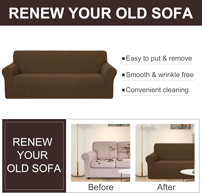 U-NICE HOME Loveseat Cover Stretch Couch Cover Sofa Cover Sofa Slipcover Furniture Protector for 2 Cushion Couch Sofa Pet Friendly(Loveseat, Brown)