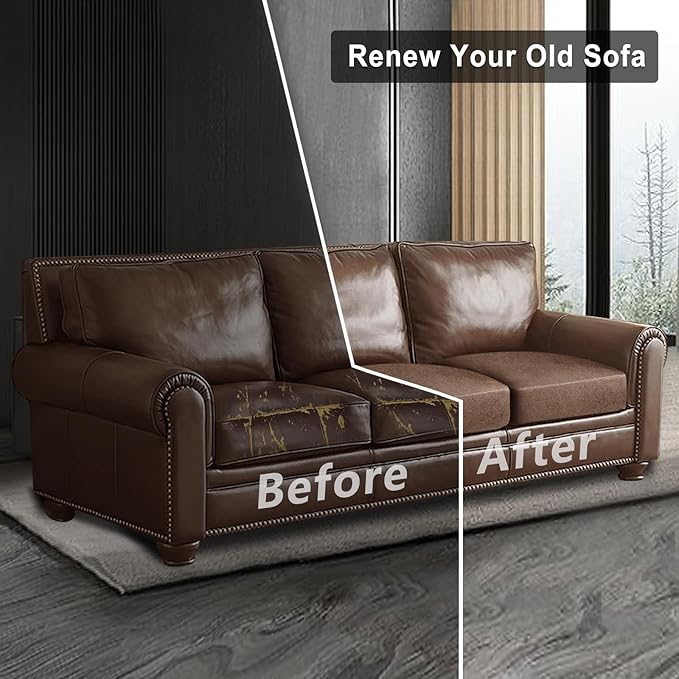 Leather Look Couch Cushion Covers Sofa Seat Slipcovers Sets Couches Furniture Protector for Sectional Armchair Loveseat Pets Kids Stretch Spandex Fabric (3 Cushion Sofa, Brown)