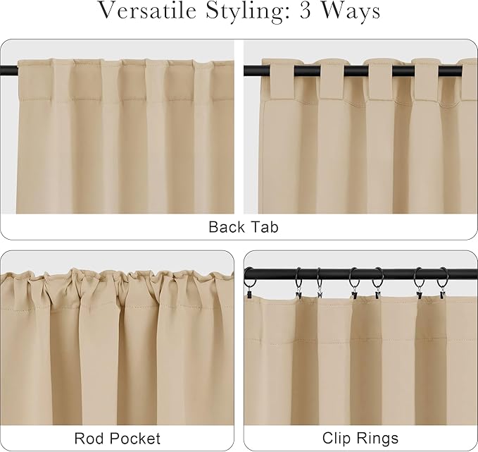 PONY DANCE Thermal Insulated Small Window Curtains Short Drapes for Nursery Bathroom Kitchen Laundry RV Basement, 34 inch Wide by 24 in Long, Biscotti Beige, 2 Panels
