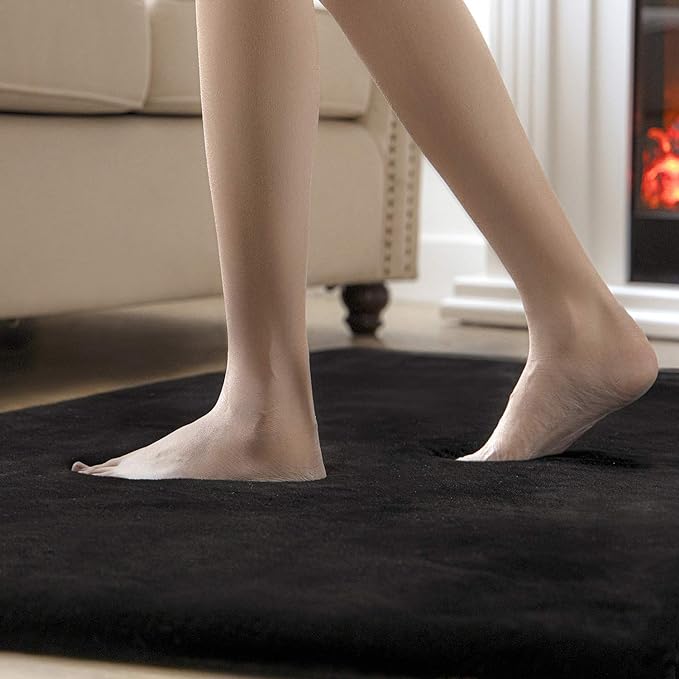 Ashler HOME DECO Ultra Soft Faux Rabbit Fur Chair Couch Cover Area Rug for Bedroom Floor Sofa Living Room Black 2 x 3 Feet