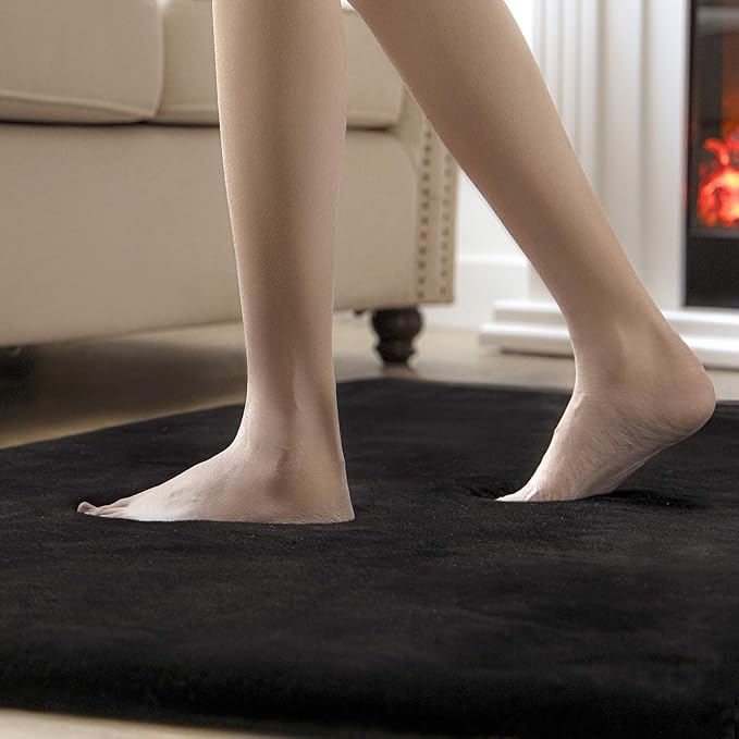 Ashler HOME DECO Ultra Soft Faux Rabbit Fur Chair Couch Cover Area Rug for Bedroom Floor Sofa Living Room Black 2 x 6 Feet