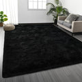 Deerhoo Large Shag Area Rugs 8 x 10, Tie-Dyed Plush Fuzzy Rugs for Living Room, Ultra Soft Fluffy Furry Rug for Bedroom, Indoor Carpet Nursery Rugs for Kids Room Home Decor, Black