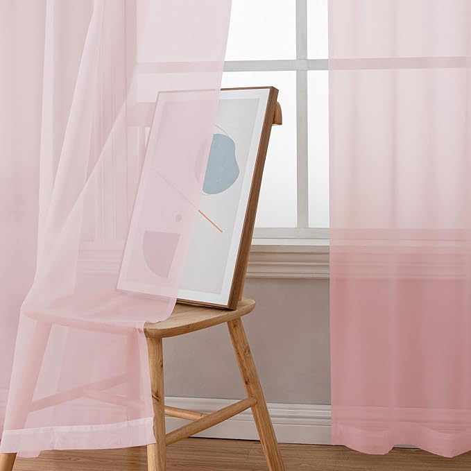 Simplebrand Blush Sheer Curtains 96 Inches Long, Light Filtering Light Purple Rod Pocket Solid Color Window Sheer Curtain Panels, Elegant Curtains & Drapes for Living Room, Bedroom 2 Panels, 42" W