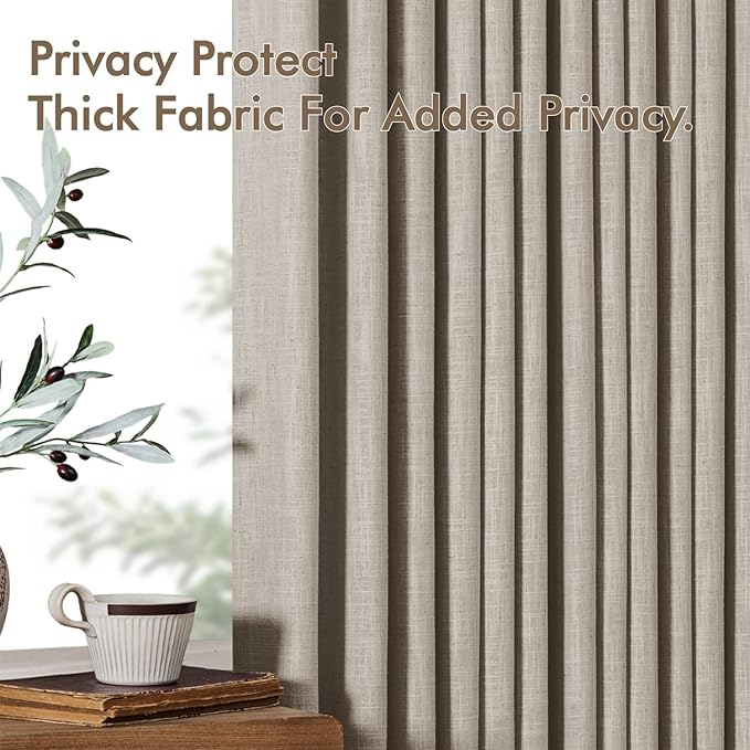 MIULEE Pinch Pleated Thick Linen Curtains 96 Inches Long 2 Panels for Living Room Bedroom, Memory Trained Pleat Drapes Light Filtering Taupe Semi Sheer Window Curtains Hooks Rings Back Tab