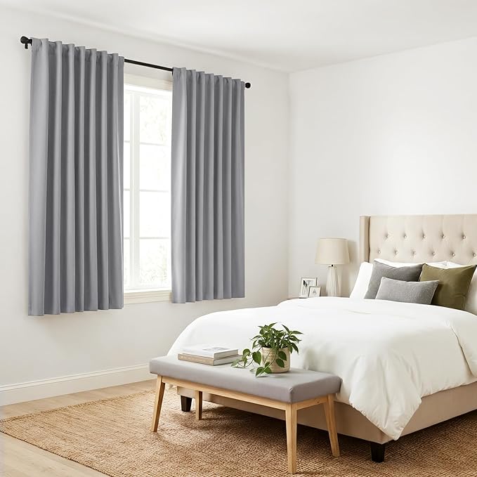 PONY DANCE Blackout Window Curtains Set - 42 W x 72 Inches L, Silver Grey Window Drapes Thermal Curtain Rod Pocket Room Darkening Panels/Light Blocking for Living Room, 2 PCs