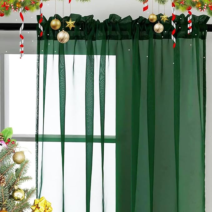 SpaceDresser Sheer Voile Window Treatment Rod Pocket Curtain Panels for Kitchen Bedroom Living Room Drapes Sunlight Filtering Privacy Semi Home Decor Assorted Colors Sizes (Foliage Green, 52 W x 72 L)