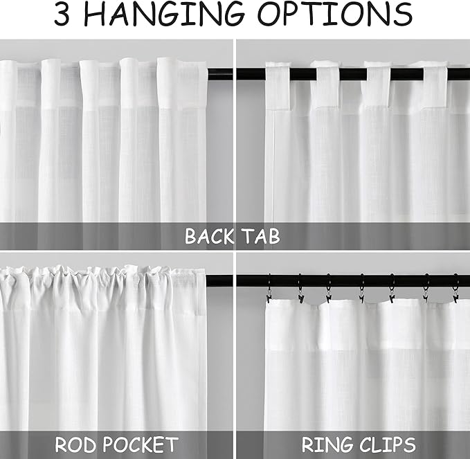 Extra Wide Linen Curtains for Living Room 102 Inch for Bedroom Divider Off White Rustic Farmhouse Drape Rod Pocket Back Tab Light Filtering Dinner/Office Window Curtain for Sliding Door，2 Panles