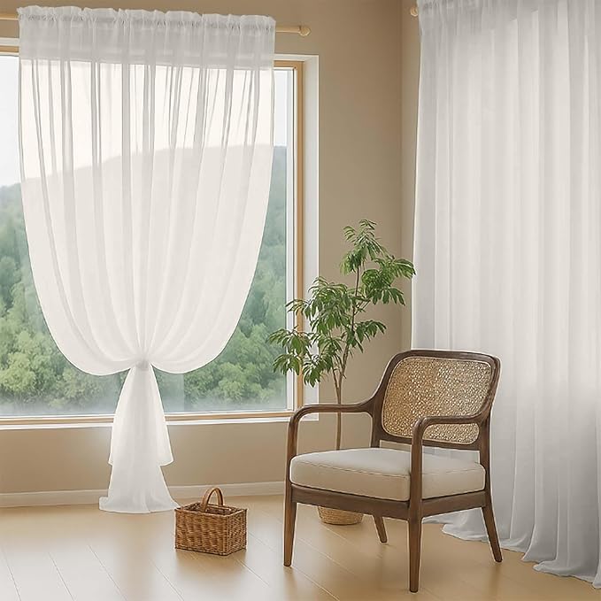 Extra Wide Ivory Sheer Curtains for Windows 108 inches Long, Lightweight Light Filtering Soft Drapes for Living Room Bedroom, Dual Rod Pocket Sheer Curtains, 2x59Wx108L inches, 9FT, 2PCS