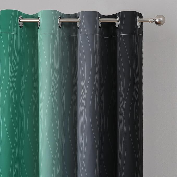 Estelar Textiler Black and Green Ombre Blackout Curtains 90 Inch Length for Living Room, Room Darkening Grommet Gradient Thermal Insulated Drapes for Bedroom,52Wx90L Inches, 2 Panels