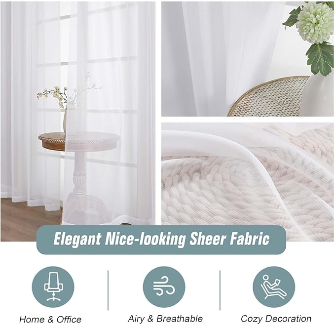 White Sheer Curtains 216 Inches Long, Extra Long Light Filtering Modern Scarf Curtains for Wedding Party Ceremony Canopy Decor, Rod Pocket Voile Window Drapes, 2x42Wx216L Inches