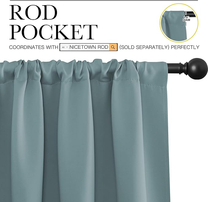 NICETOWN 2 Panels Blackout Curtains, Rod Pocket Thermal Insulated Drapess for Bedroom, Privacy Protection Easy-Care Heavy Duty Curtains for Living Room/Dining Room, W70 x L95 inches, Greyish Blue