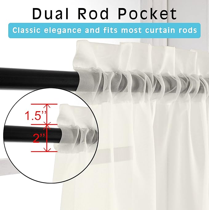 OVZME Ivory Sheer Curtains 90 Inches Long 2 Panels - Soft Light Filtering Window Sheer Panels for Living Room/Bedroom, Top Dual Rod Pocket, 1 Pair, Each 42Wx90L Inches