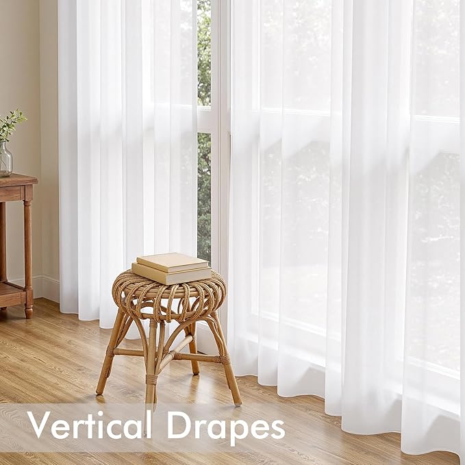 MIULEE White Sheer Curtains 94 Inches Long, 4 Panels Set, Light Filtering Voile Rod Pocket Drapes, Airy Soft Fabric Window Treatments for Living Room and Bedroom, 42 x 94 Inches