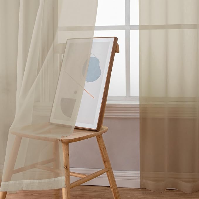 OWENIE Taupe Sheer Curtains 54 Inch Length 2 Panels Set, Rod Pocket Fimly Voile Short Curtains for Living Room, Taupe Solid Window Curtain Panels for Bedroom, Each 42Wx54L inch
