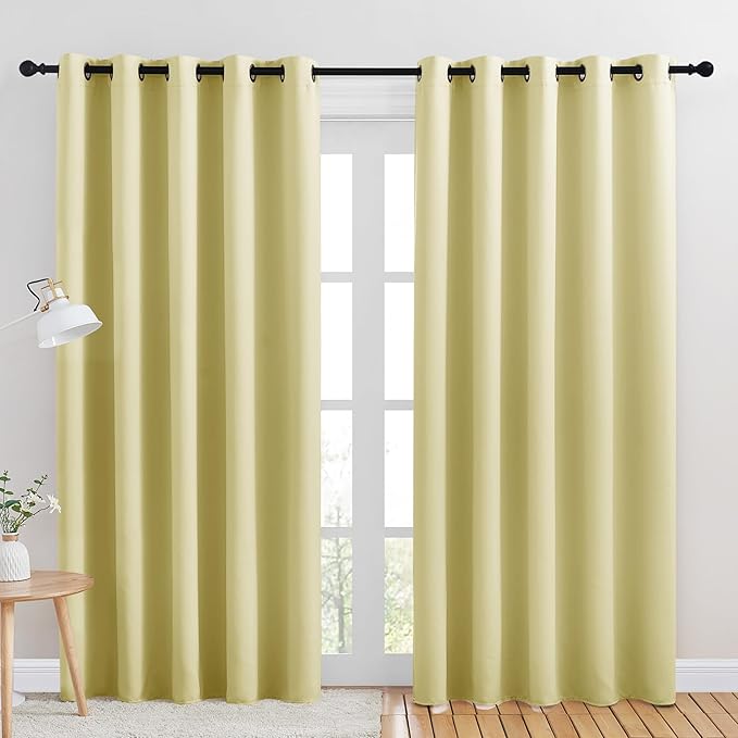NICETOWN Room Darkening Draperies Window Curtain Panels, Paler Yellow, 2 Panels, W60 x L84 -inch, Thermal Insulated Grommet Room Darkening Curtains for Bedroom