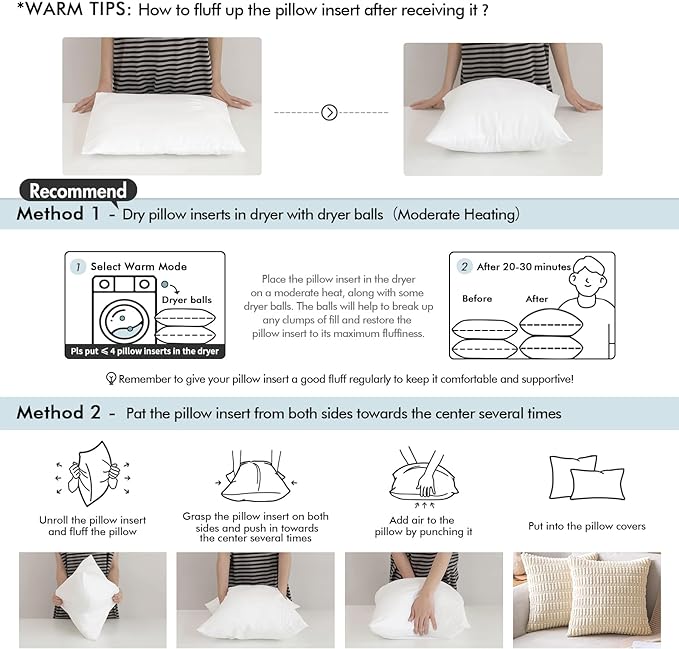 MIULEE Pillow Insert 20x20 Inch, Decorative Square Throw Pillow Inserts, Premium Fluffy Pillow Forms Sham Stuffer for Sofa Couch Living Room