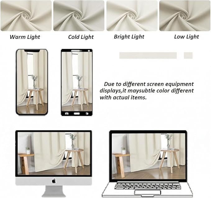 Simplebrand Ava Ivory Light Filtering Curtains for Bedroom 84 Inch Length 2 Panels Set, Solid Thermal Insulated Privacy Nursery Window Treatment Curtains Light Filtering Drapes, W40 x L84 Inch, Ivory