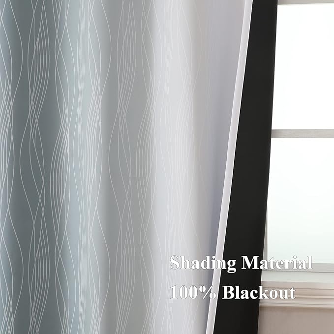 Estelar Textiler Stone Blue and Greyish White Ombre Blackout Curtains 72 Inches Length for Bedroom, Thermal Insulated Light Blocking Grommet Gradient Blackout Drapes for Living Room, 42Wx72L, 2 Panels