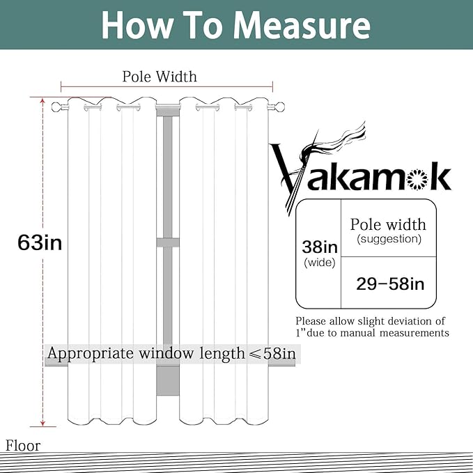 Yakamok 63 Inch Length Room Darking Curtains for Bedroom, Light Blocking Drapes Room Darkening Thermal Insulated Solid Grommet Panels for Living Room(38Wx63L, Greyish White, 2 Panels)