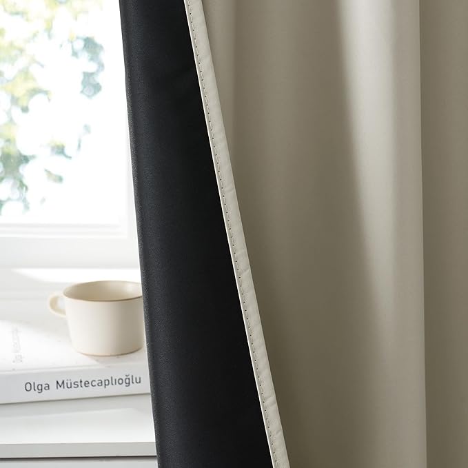 RYB HOME 100% Blackout Short Curtains for Small Window, Thermal Insulated Total Room Darkening Noise Reducing Curtains for Kitchen Bathroom Basement, 52 inches Wide by 36 inches Long, Natural