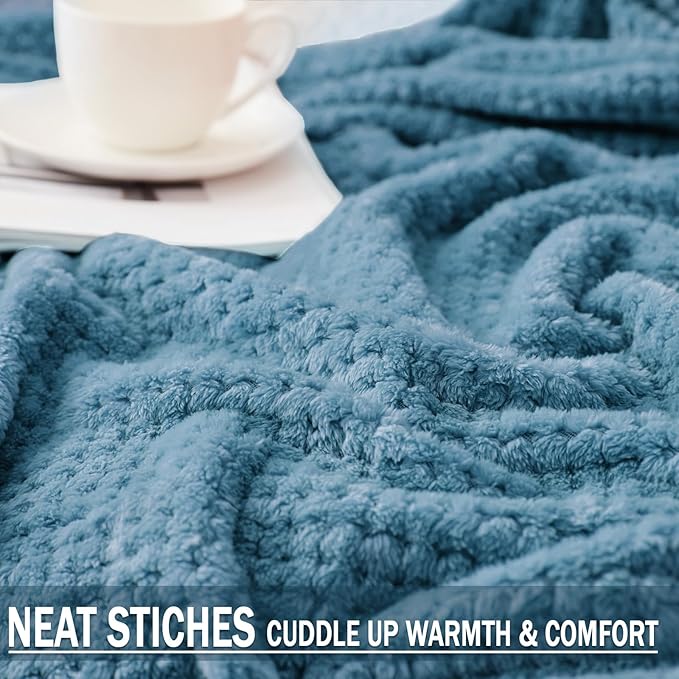 Exclusivo Mezcla Fleece Bed Blanket Queen Size, Super Soft and Warm Blankets for Couch, Sofa and Bed Waffle Textured, Cozy, Fuzzy and Lightweight (Slate Blue, 90x90 Inches)