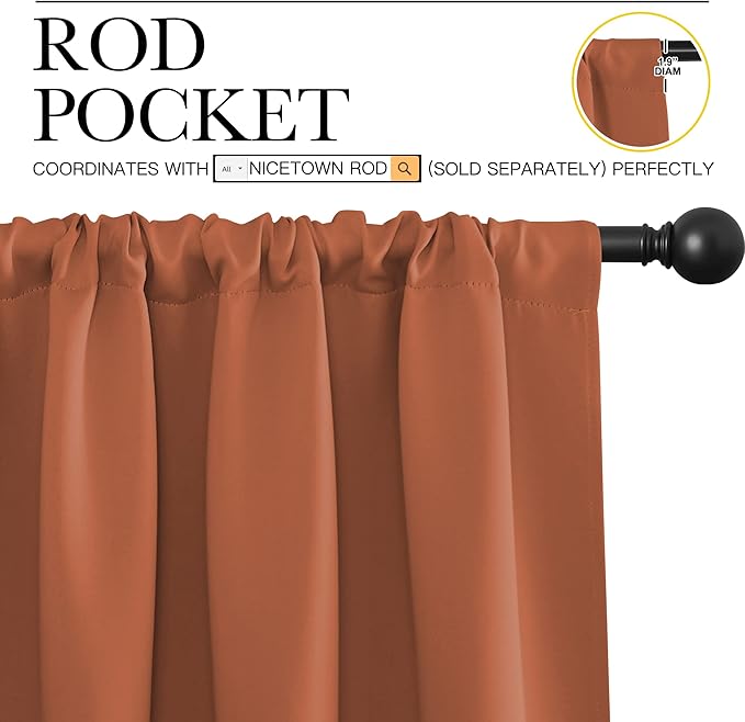 NICETOWN Blackout Curtains and Drapes - Thermal Insulated Solid Rod Pocket Blackout Draperies/Panels (Burnt Orange, 1 Pair, 52 by 63 inches)