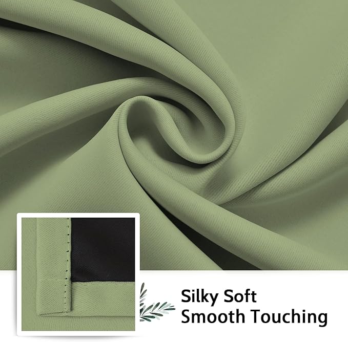 SimpleHome 100% Blackout Curtains for Bedroom,Thermal Insulated Sage Grommet Window Drapes Room Darkening Curtains for Living Room with Black Back,42 x 36 Inch,2 Panels