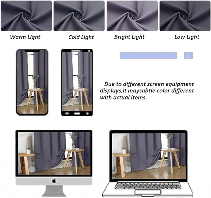 Simplebrand Ava Blackout Curtains for Patio 108 Inches Long 2 Panels Set, Solid Thermal Insulated Room Darkening Rod Pocket Window Treatment Curtains Blackout Drapes, W50 x L108 Inch, Greyish Purple